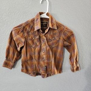 Wrangler Boys' Rust Brown Plaid Button-Down Shirt